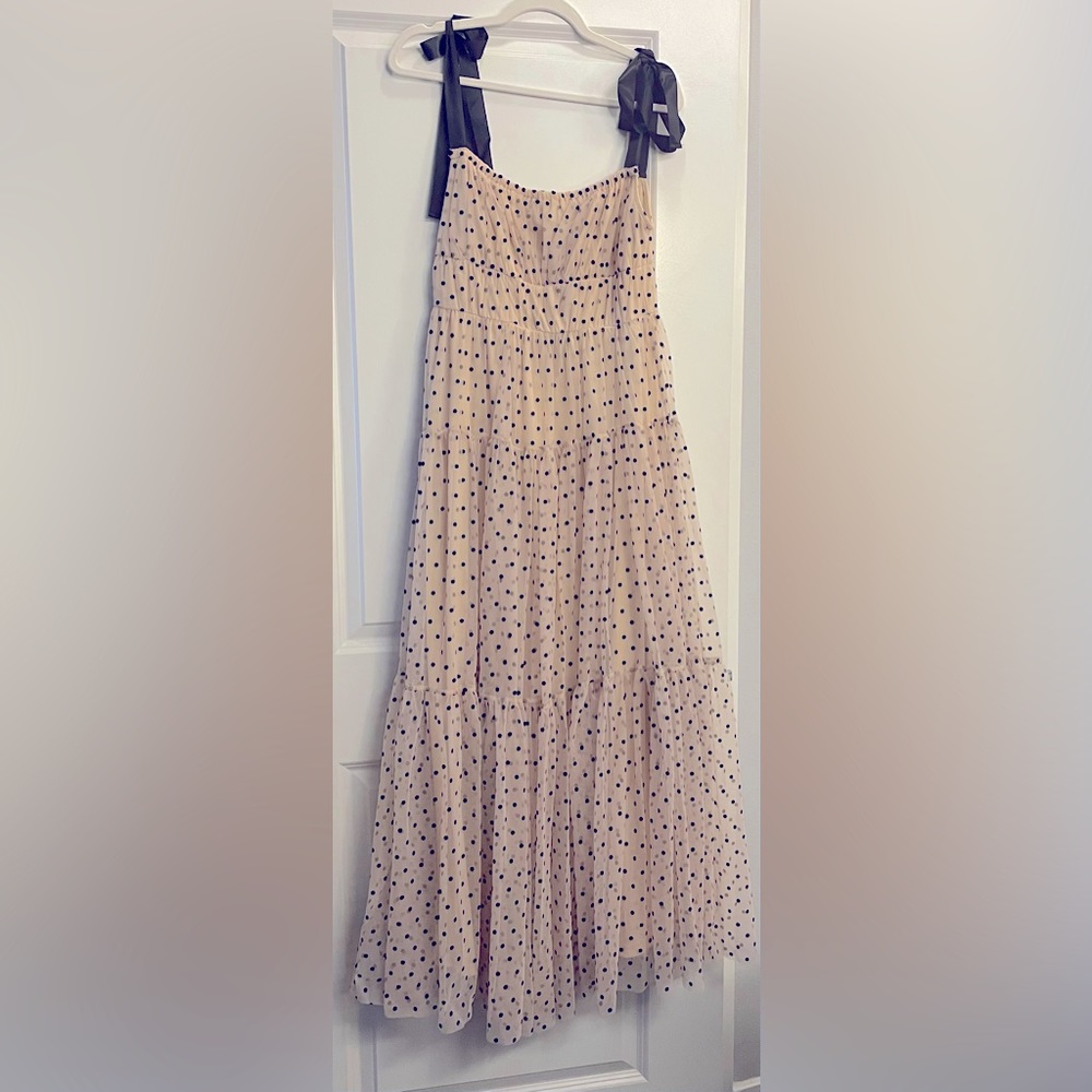 Black and cream Parisian Polka dot dress with tie straps.